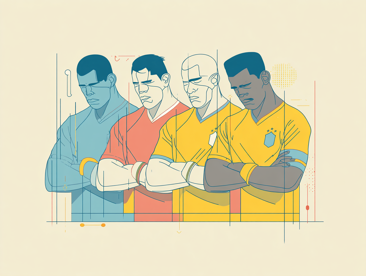 Stylized illustration of footballers on a pitch with Elo ranking labels